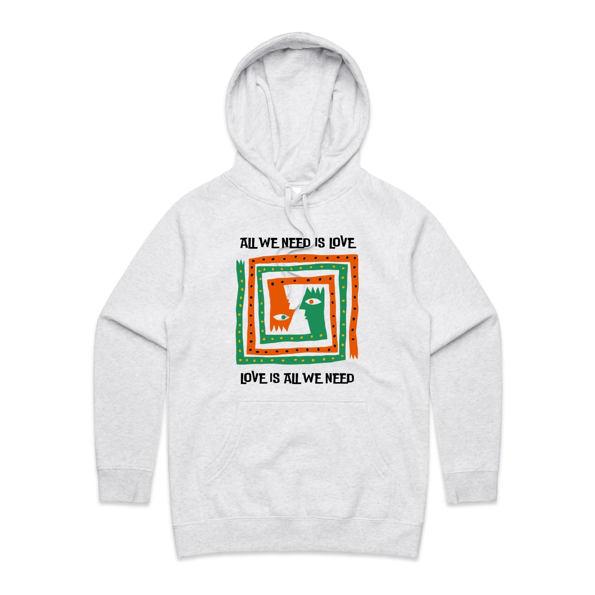 All We Need Is Love - Womens Hoodie White Marle Womens Hoodie Love Printed In Australia