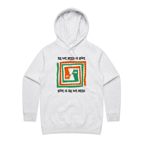 All We Need Is Love - Womens Hoodie White Marle Womens Hoodie Love Printed In Australia