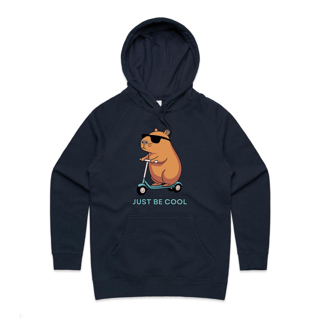 Just Be Cool, Capybara - Womens Hoodie Navy Womens Hoodie animal Printed In Australia