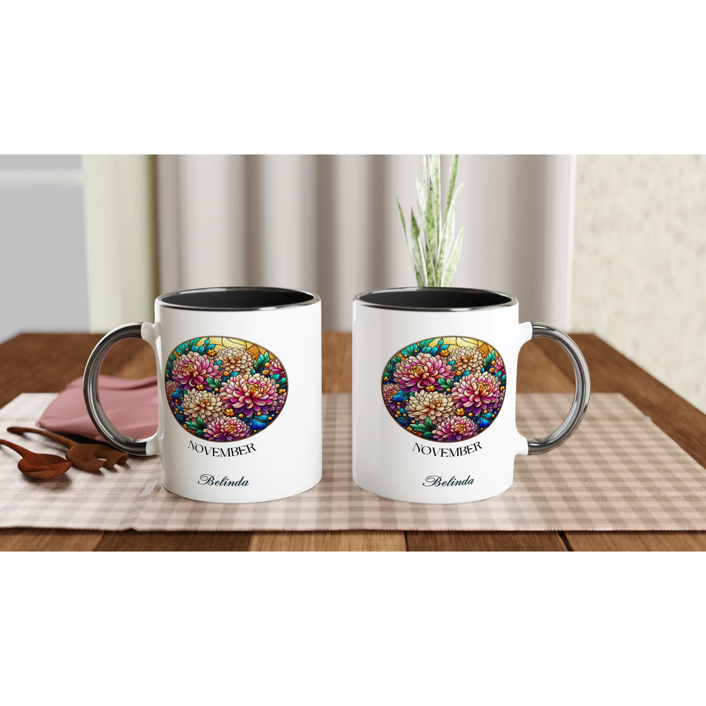 Stained Glass Birth Month Flowers - 11oz Ceramic Mug Personalised 11oz Mug Birthday customise Globally Fulfilled Name personalise Plants