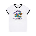 Purrfect Is Overrated, Fitness Cat Women's AS Colour Ringer Tee White Black Womens Ringer T-shirt Fitness Printed In Australia