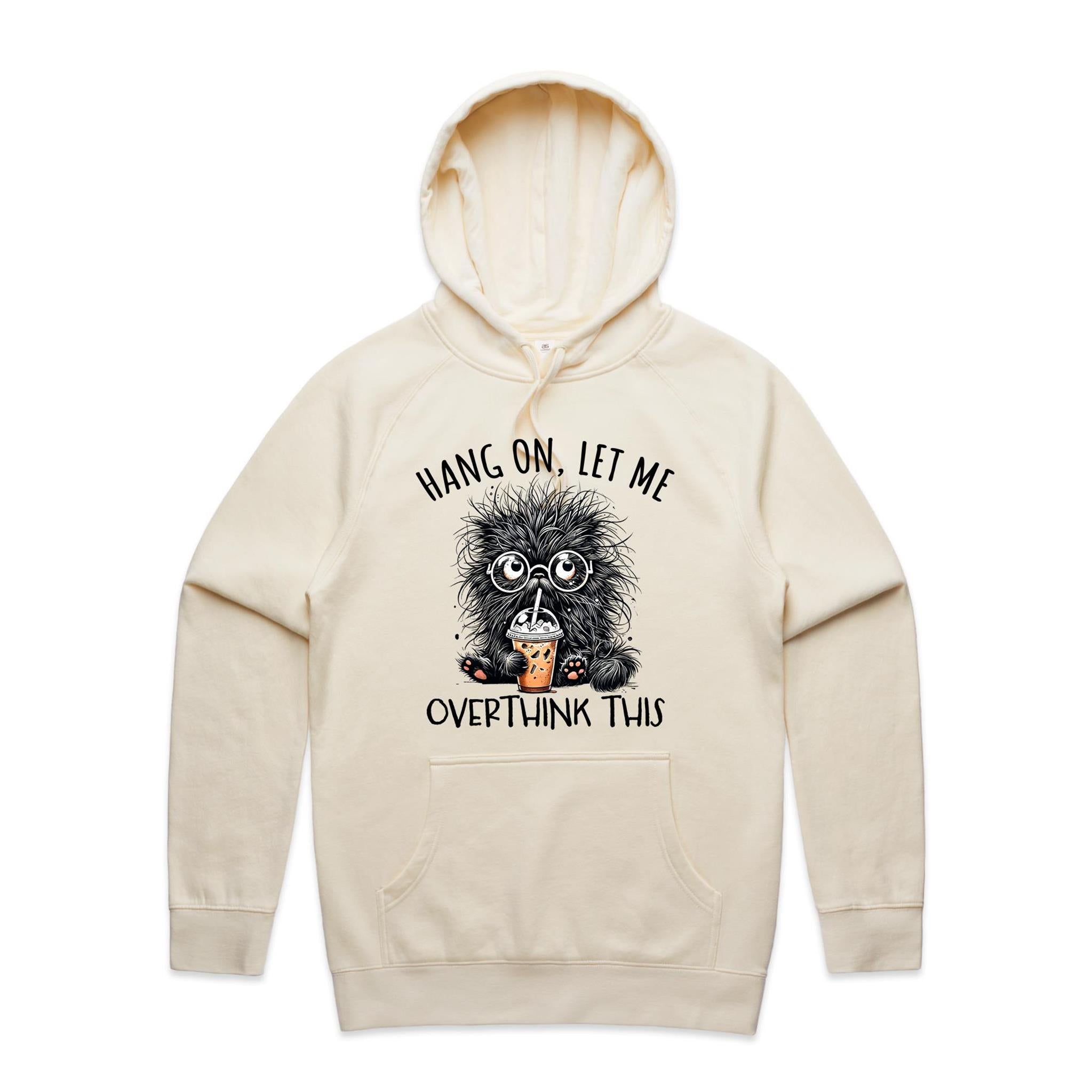 Frazzled Cat, Hang On Let Me Overthink This Men's AS Colour Hoodie Ecru Mens Hoodie animal Printed In Australia