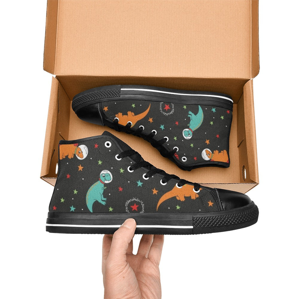 Astronaut Dinosaurs - Kids High Top Canvas Shoes