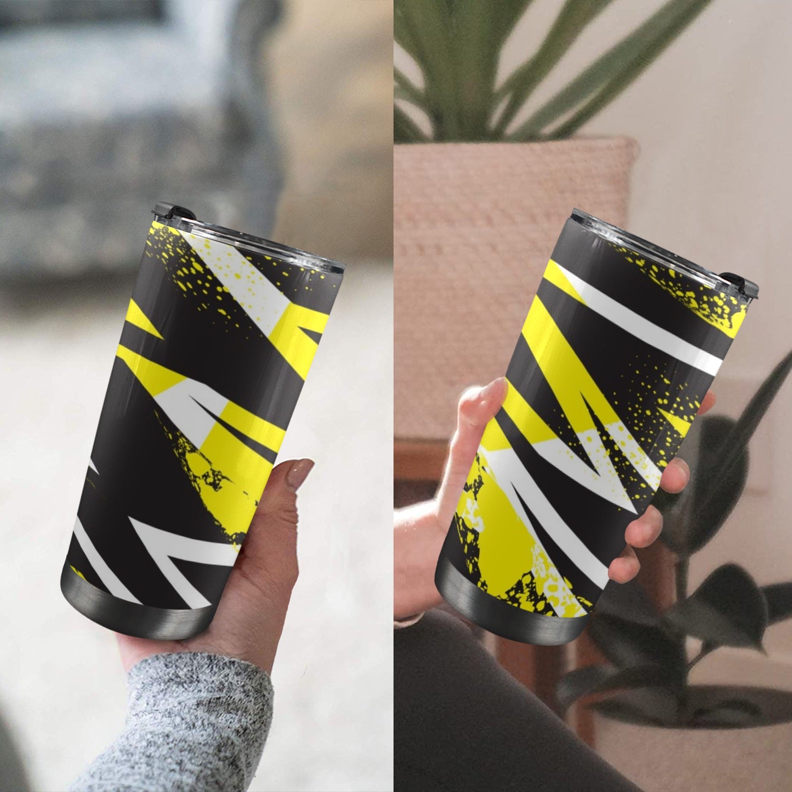 Black And Yellow - 20oz Mobile Tumbler with Lid (Black Lock) 20oz Travel Mug Printed Offshore