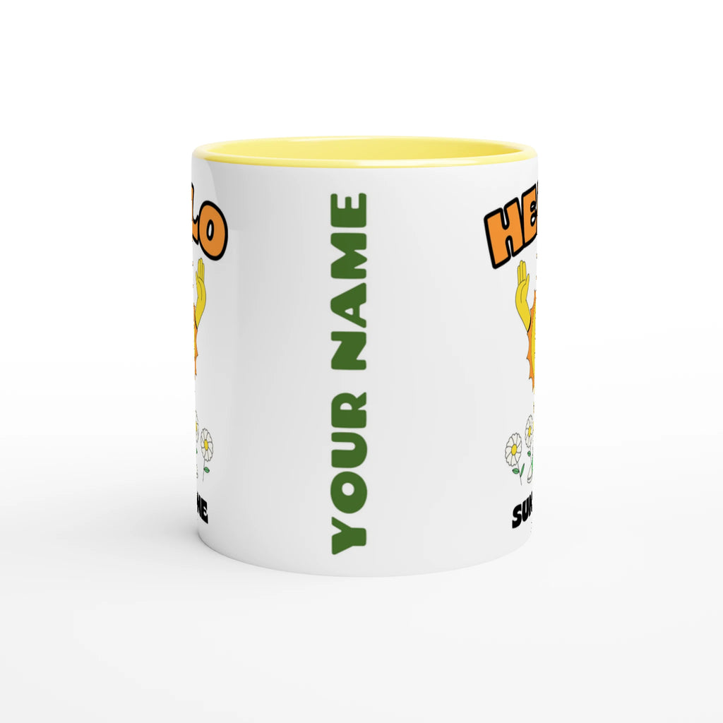 Personalised - Hello Sunshine - White 11oz Ceramic Mug with Colour Inside Personalised 11oz Mug customise Globally Fulfilled personalise Retro Summer