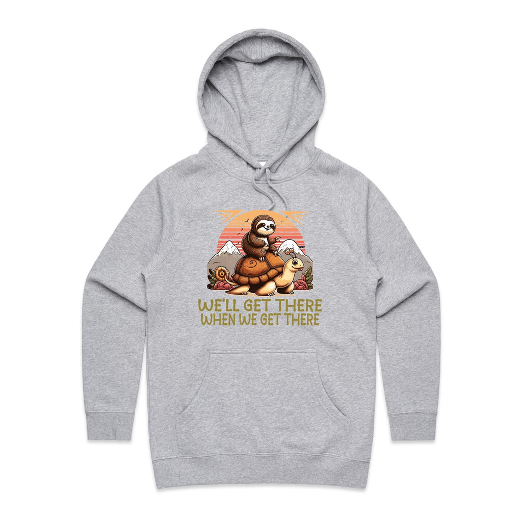 Sloth, We'll Get There When We Get There - Womens Hoodie Grey Marle Womens Hoodie animal Printed In Australia