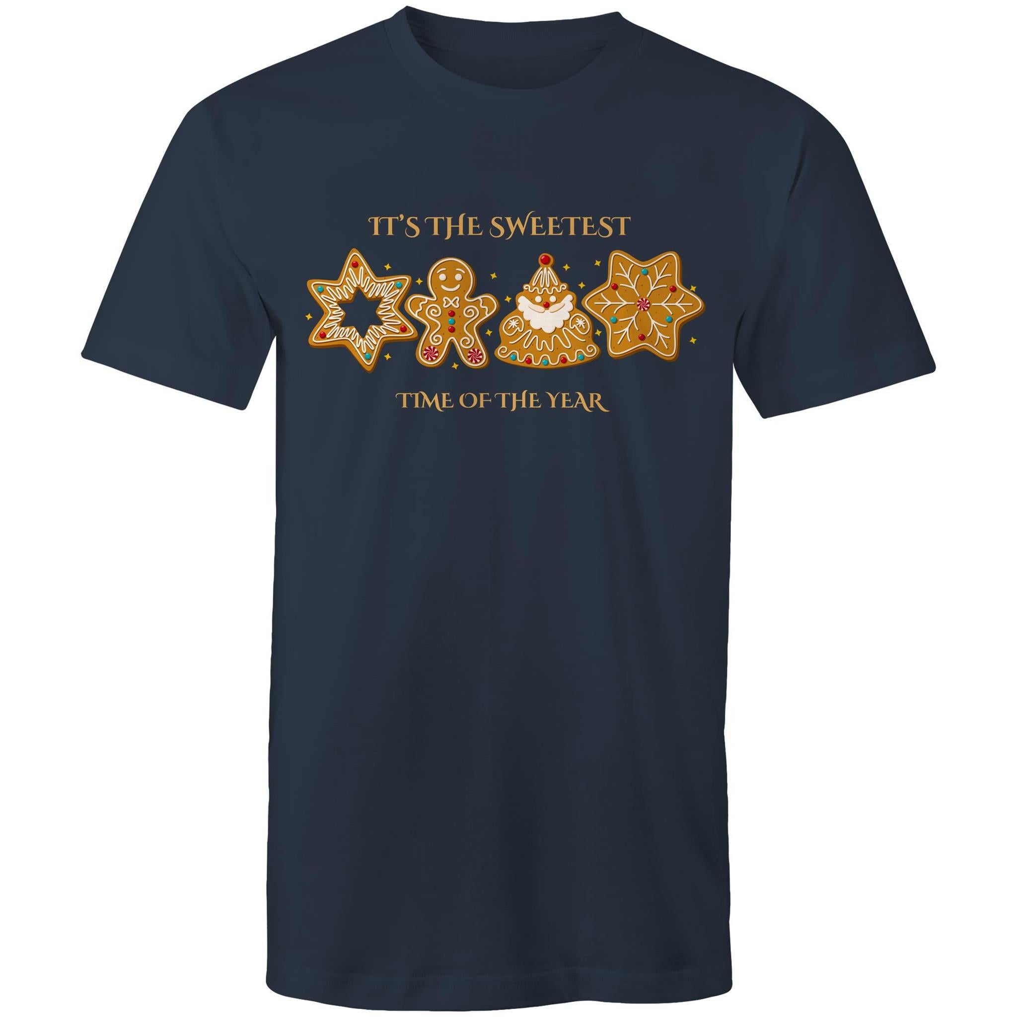 Gingerbread, It's The Sweetest Time Of The Year, Christmas - Mens T-Shirt Navy Mens Christmas T-shirt Christmas Printed In Australia
