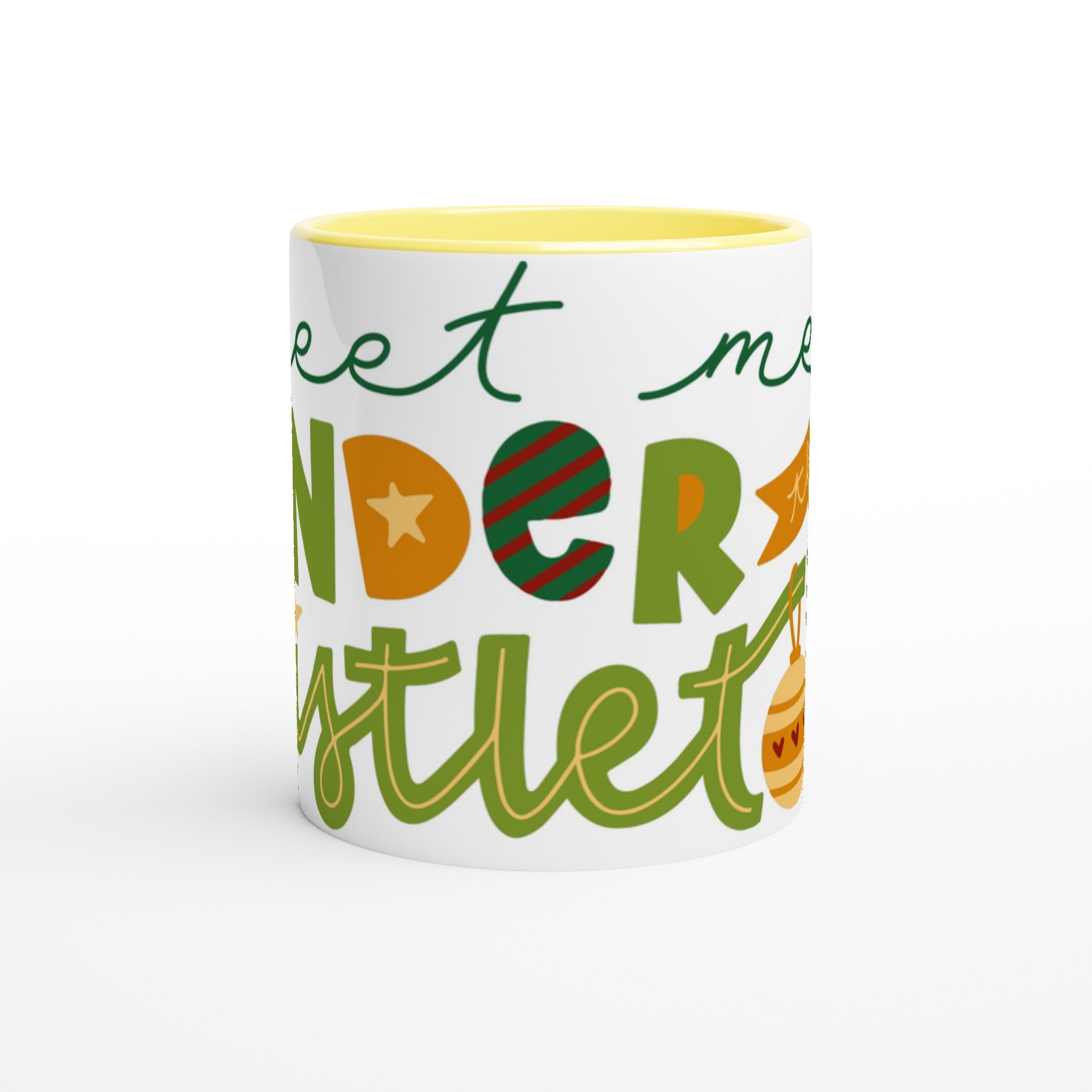 Meet Me Under The Mistletoe - White 11oz Ceramic Mug with Colour Inside Christmas Colour Mug Christmas Globally Fulfilled