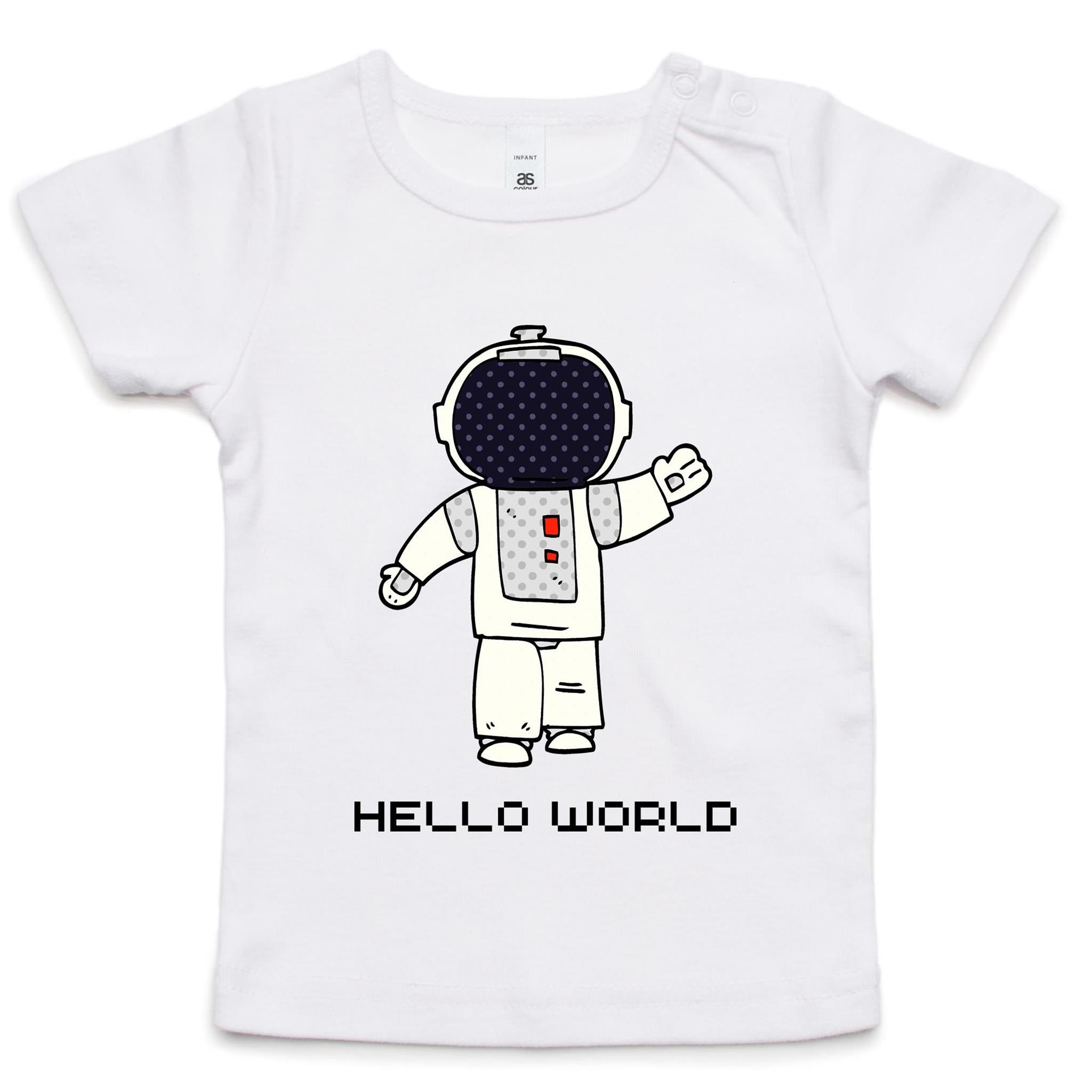 Astronaut, Hello World - Baby T-shirt White Baby T-shirt Printed In Australia Space