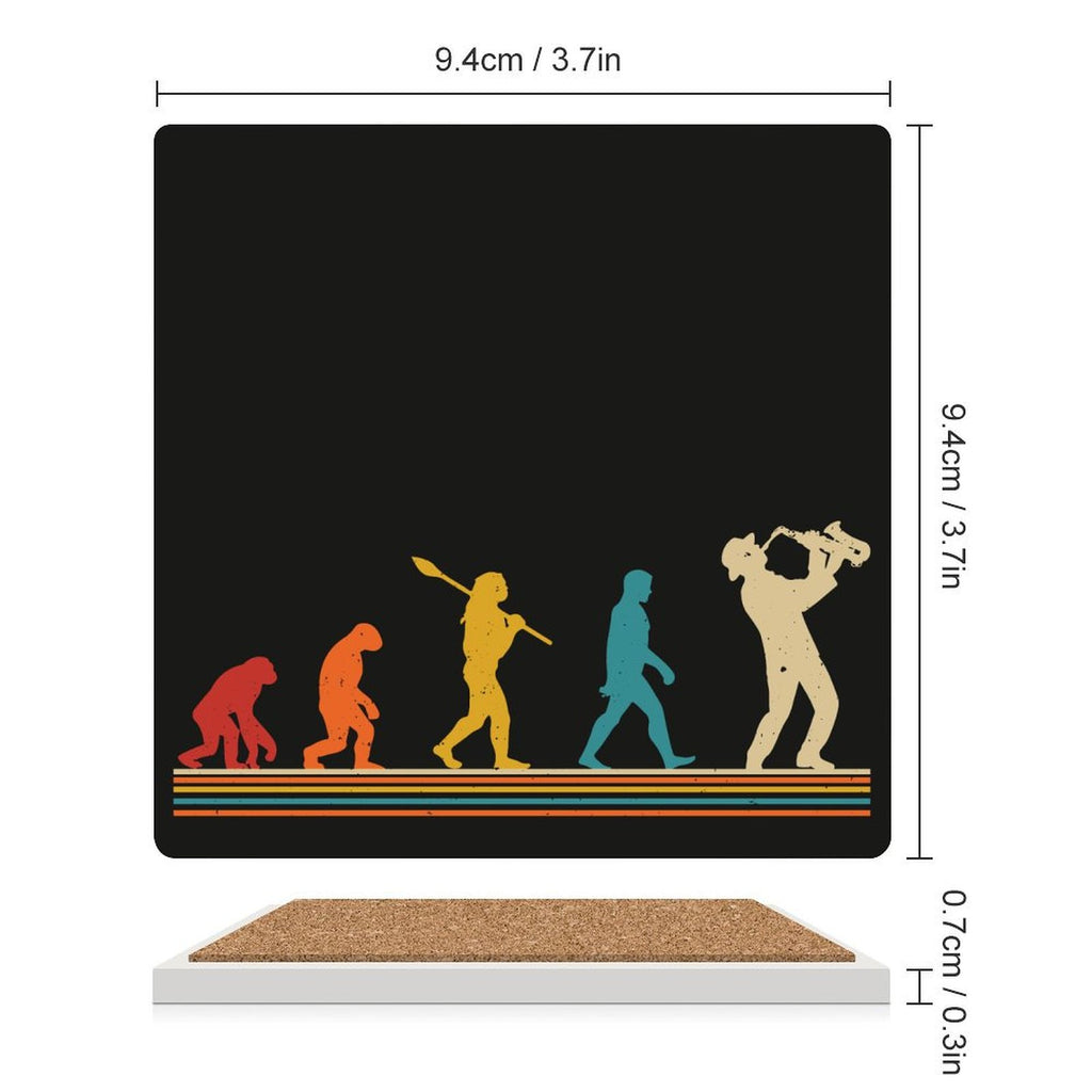 Saxophone Player Evolution - Ceramic Coasters (Square) Ceramic Coasters Music Printed Offshore