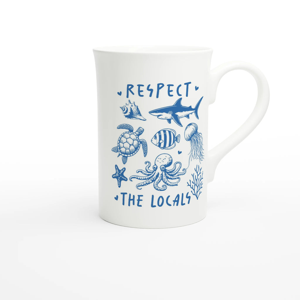 Respect The Locals, Sea Life - White 10oz Porcelain Slim Mug Porcelain Mug animal Globally Fulfilled Ocean