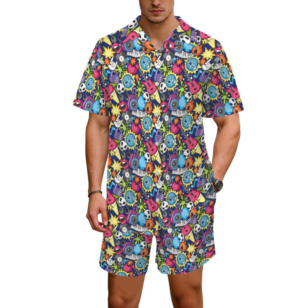 Sticker Music Men's Hawaiian Shirt & Shorts Set Men's Hawaiian Shirt & Shorts Set Music Printed Offshore