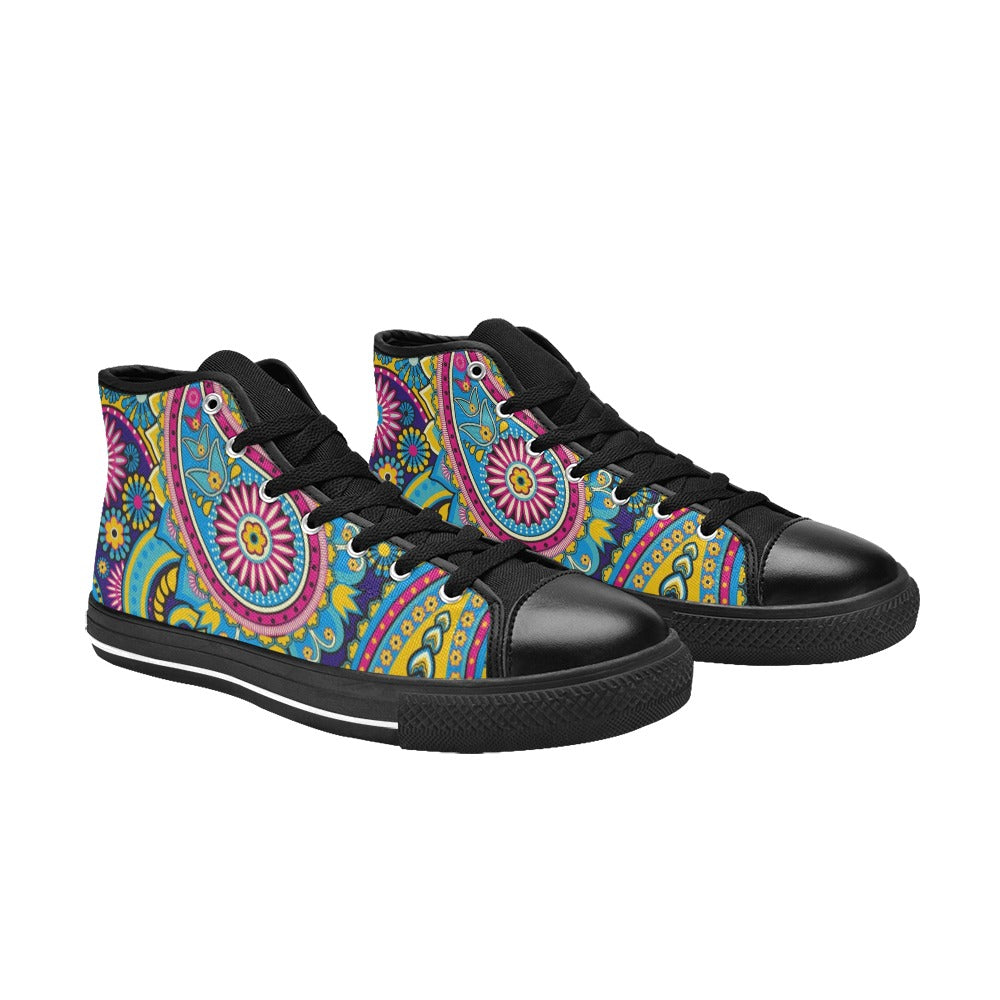 Bright Paisley - Men's High Top Canvas Shoes
