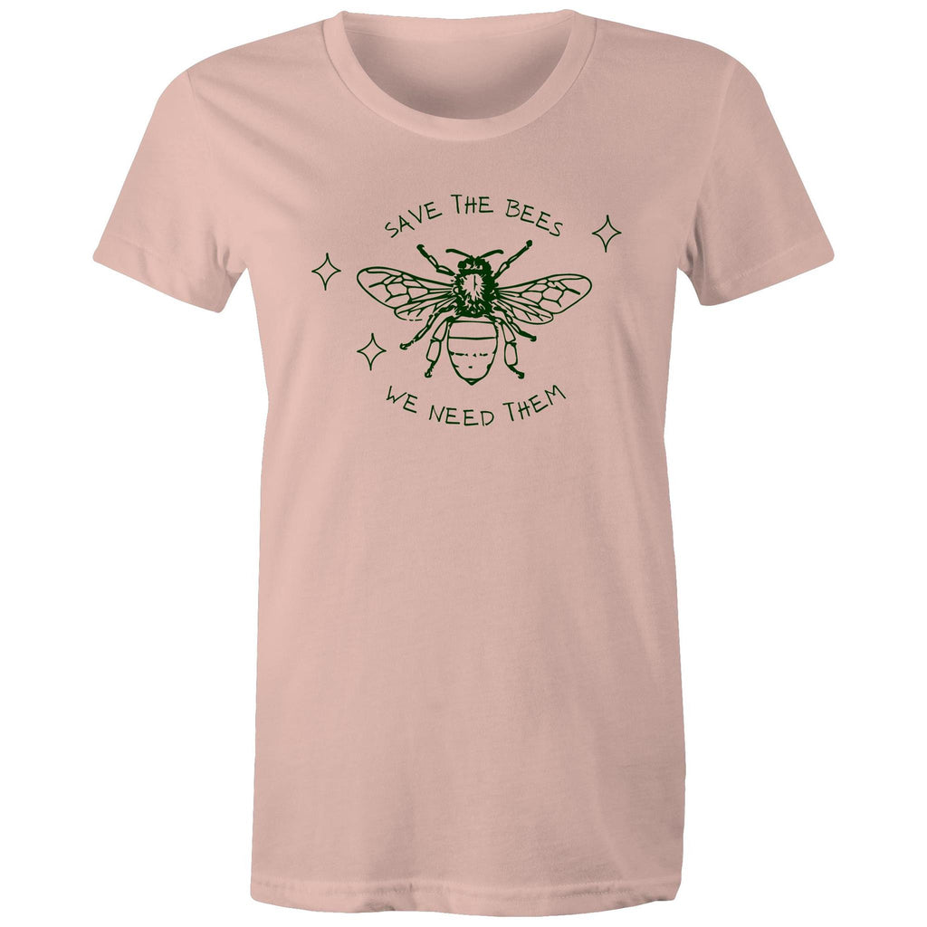 Save The Bees - Womens T-shirt Pale Pink Womens T-shirt animal Printed In Australia