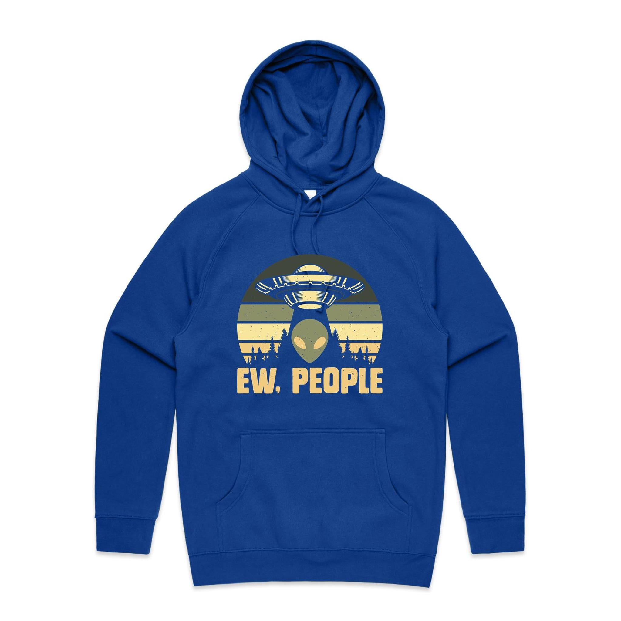 Alien, Ew People - Mens Hoodie Bright Royal Mens Hoodie Printed In Australia Sci Fi