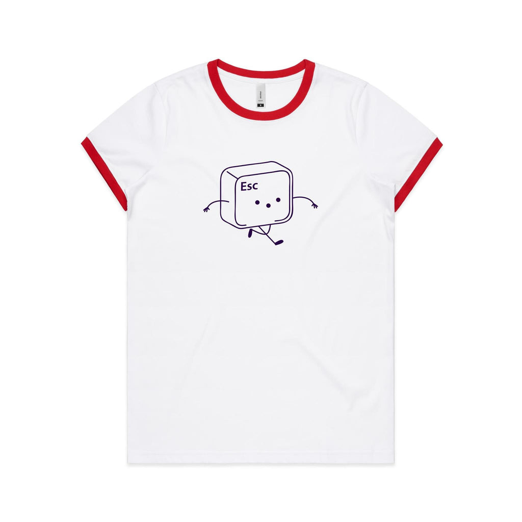 Esc, Escape, Computer Keyboard Key - Women's Ringer Tee White Red Womens Ringer T-shirt Printed In Australia Tech