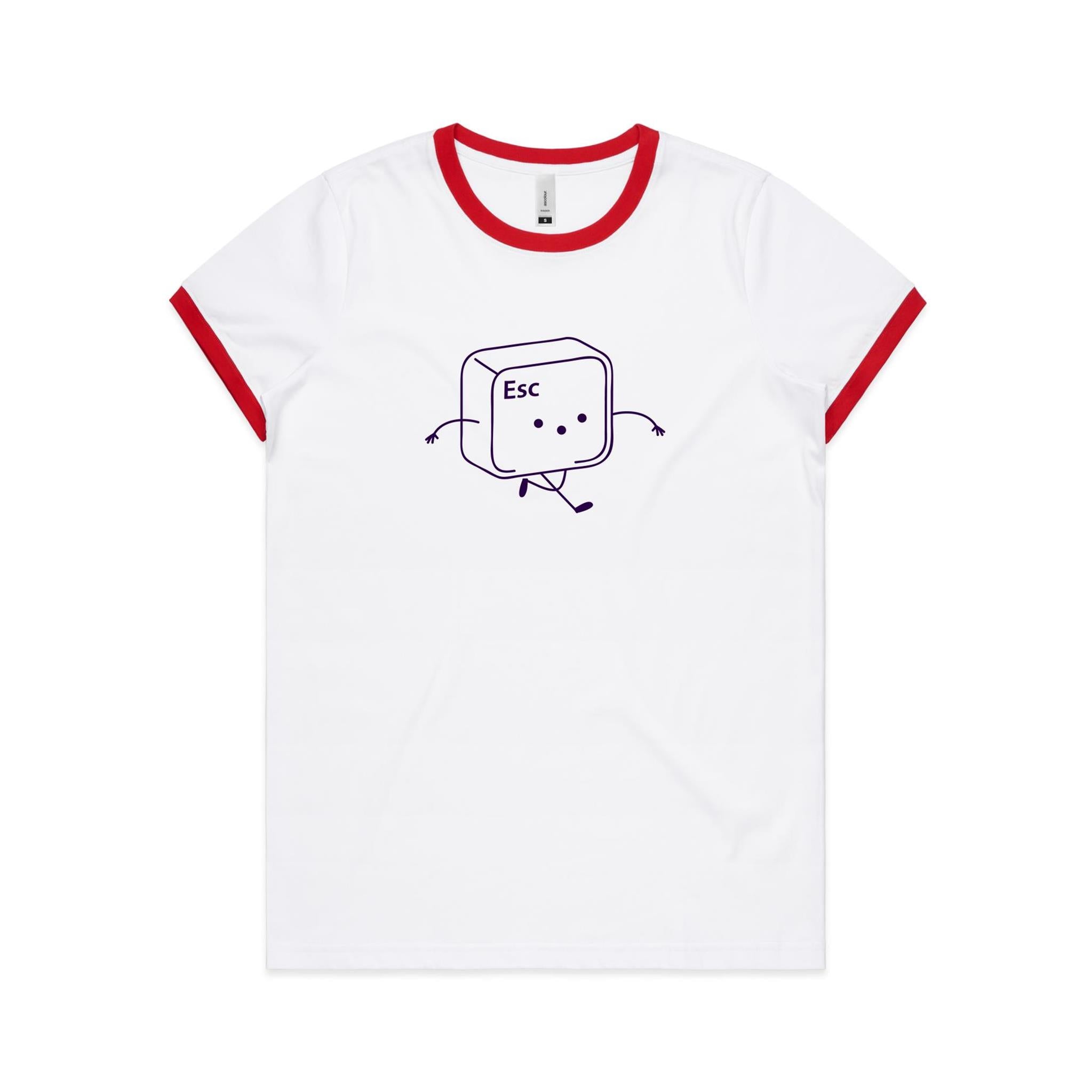 Esc, Escape, Computer Keyboard Key - Women's Ringer Tee White Red Womens Ringer T-shirt Printed In Australia Tech