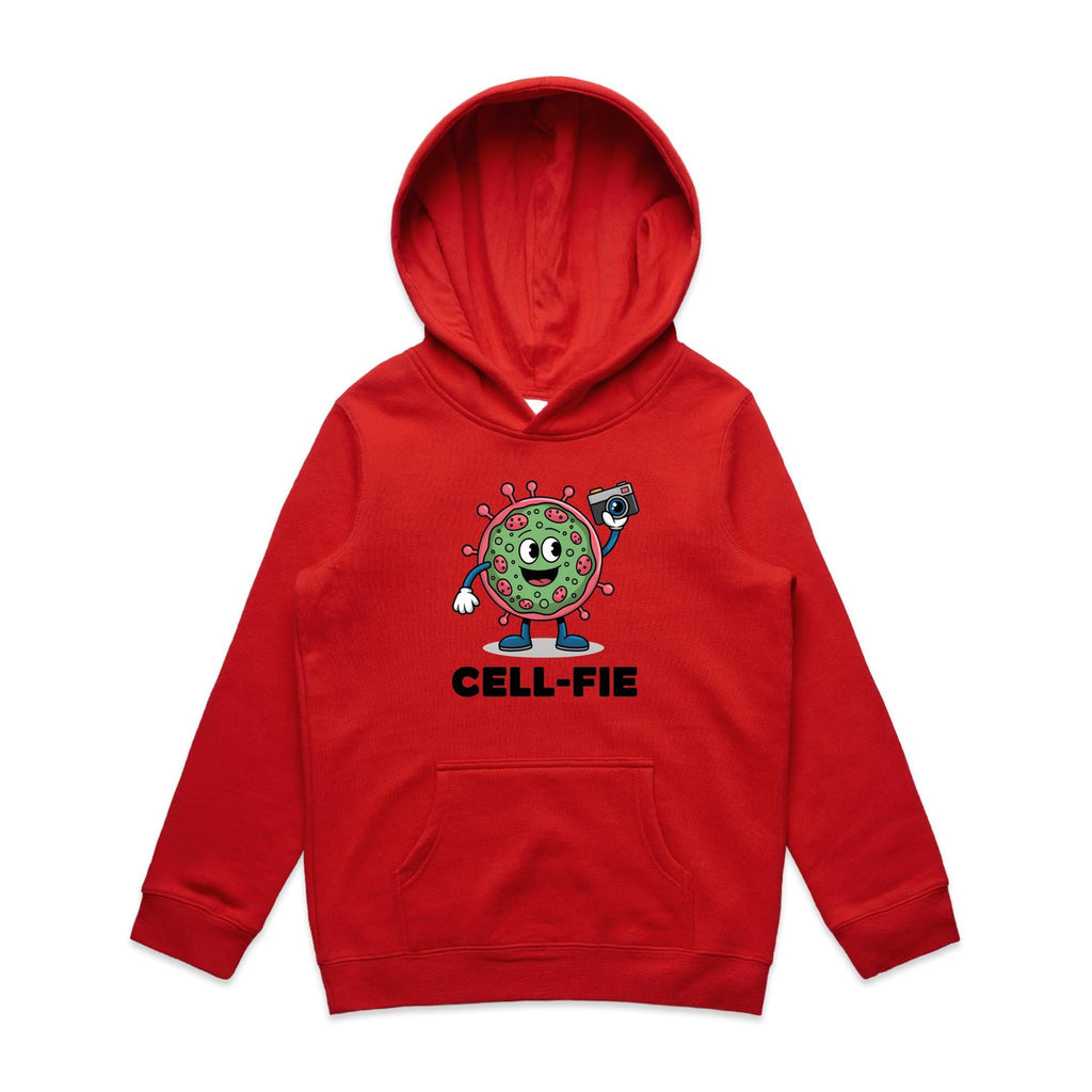 Cell-fie Cell Selfie Kids AS Colour Hoodie Red Kids Hoodie Printed In Australia Science