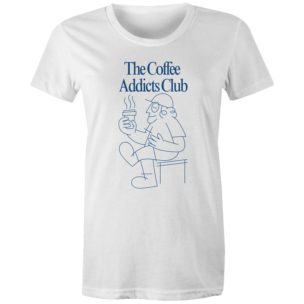 The Coffee Addicts Club - Womens T-shirt White Womens T-shirt Coffee Printed In Australia
