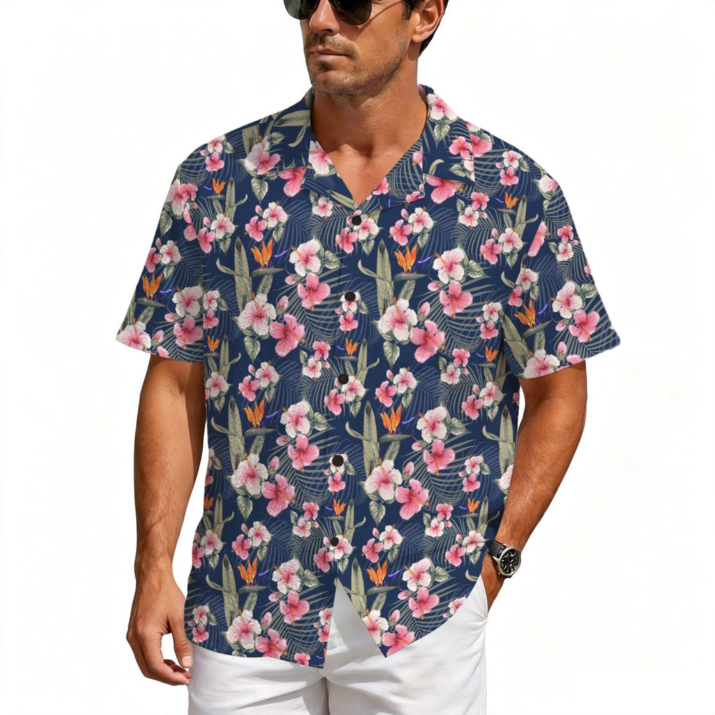 Dark Hawaiian Floral Men's Crinkle Hawaiian Shirt