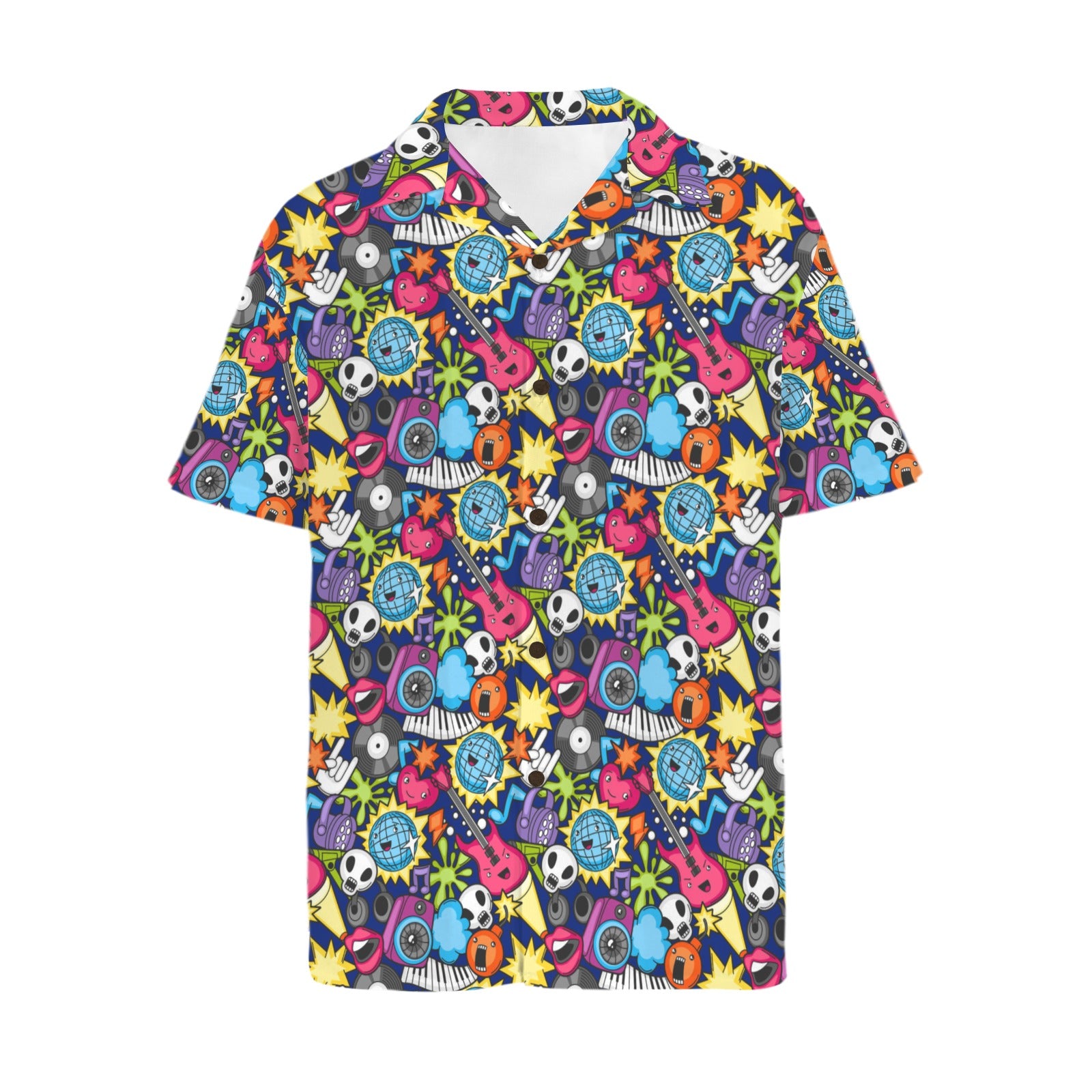 Sticker Music Men's Short Sleeve Hawaiian Shirt Men's Hawaiian Shirt (New) Music Printed Offshore