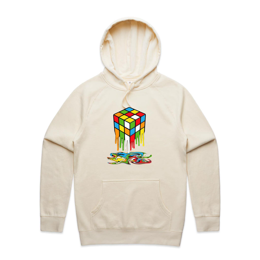 Melting Game Cube - Mens Hoodie Ecru Mens Hoodie Games Printed In Australia