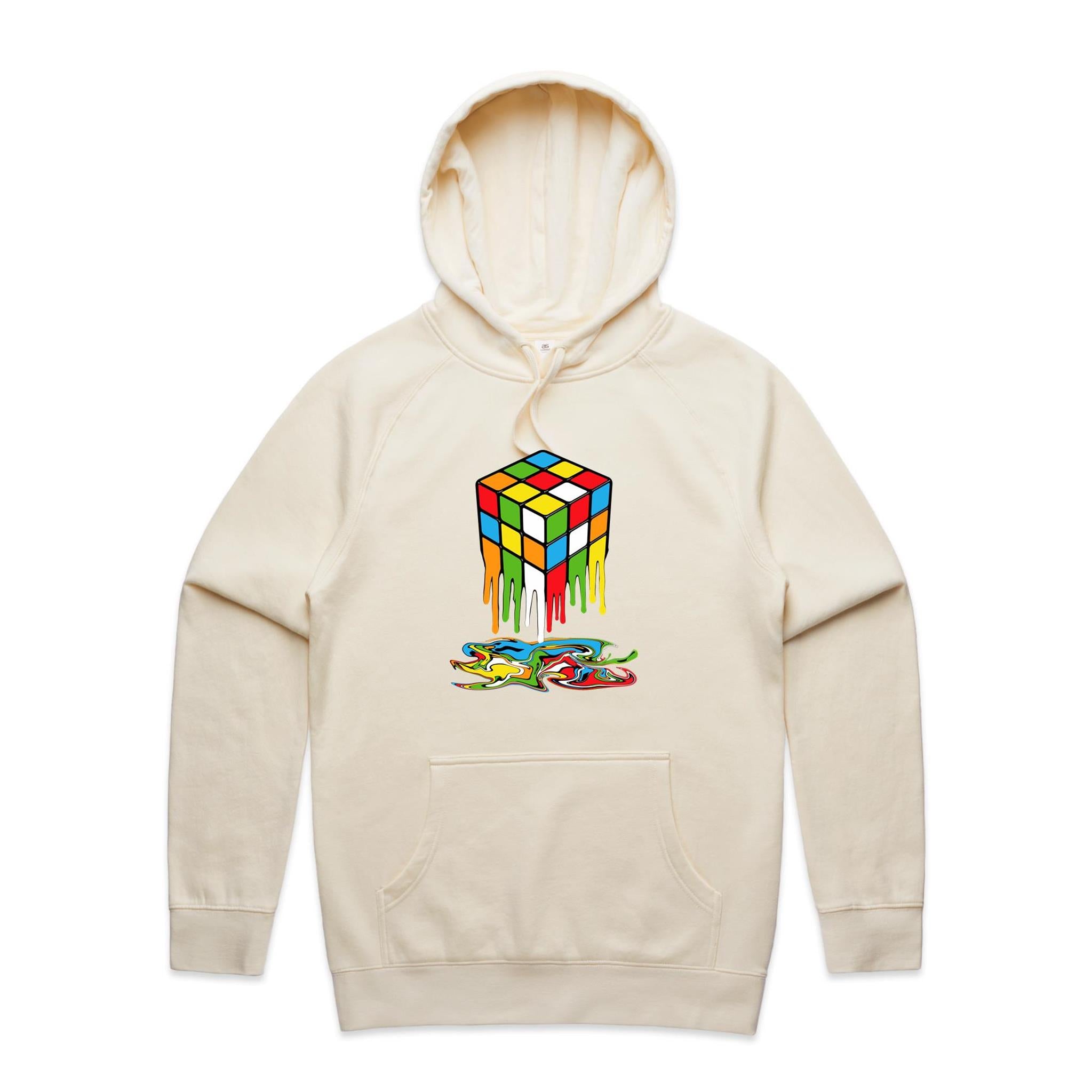 Melting Game Cube - Mens Hoodie Ecru Mens Hoodie Games Printed In Australia