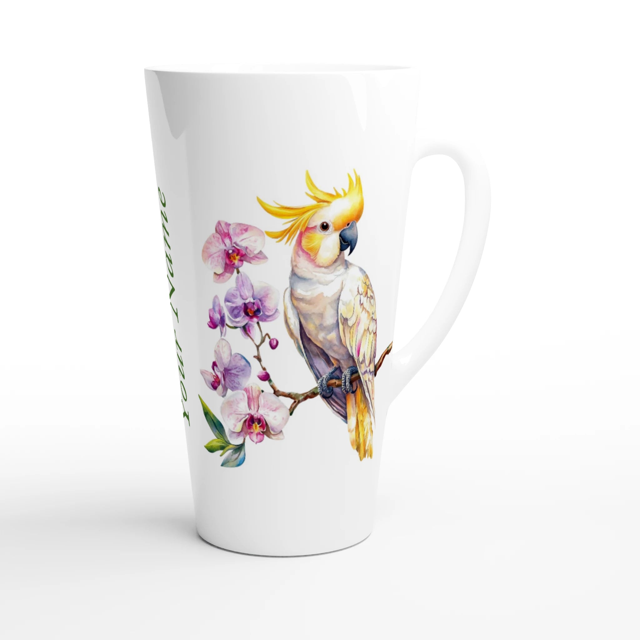 Personalise - Cockatoo, Australian Birds - White Latte 17oz Ceramic Mug Personalised Latte Mug animal Globally Fulfilled