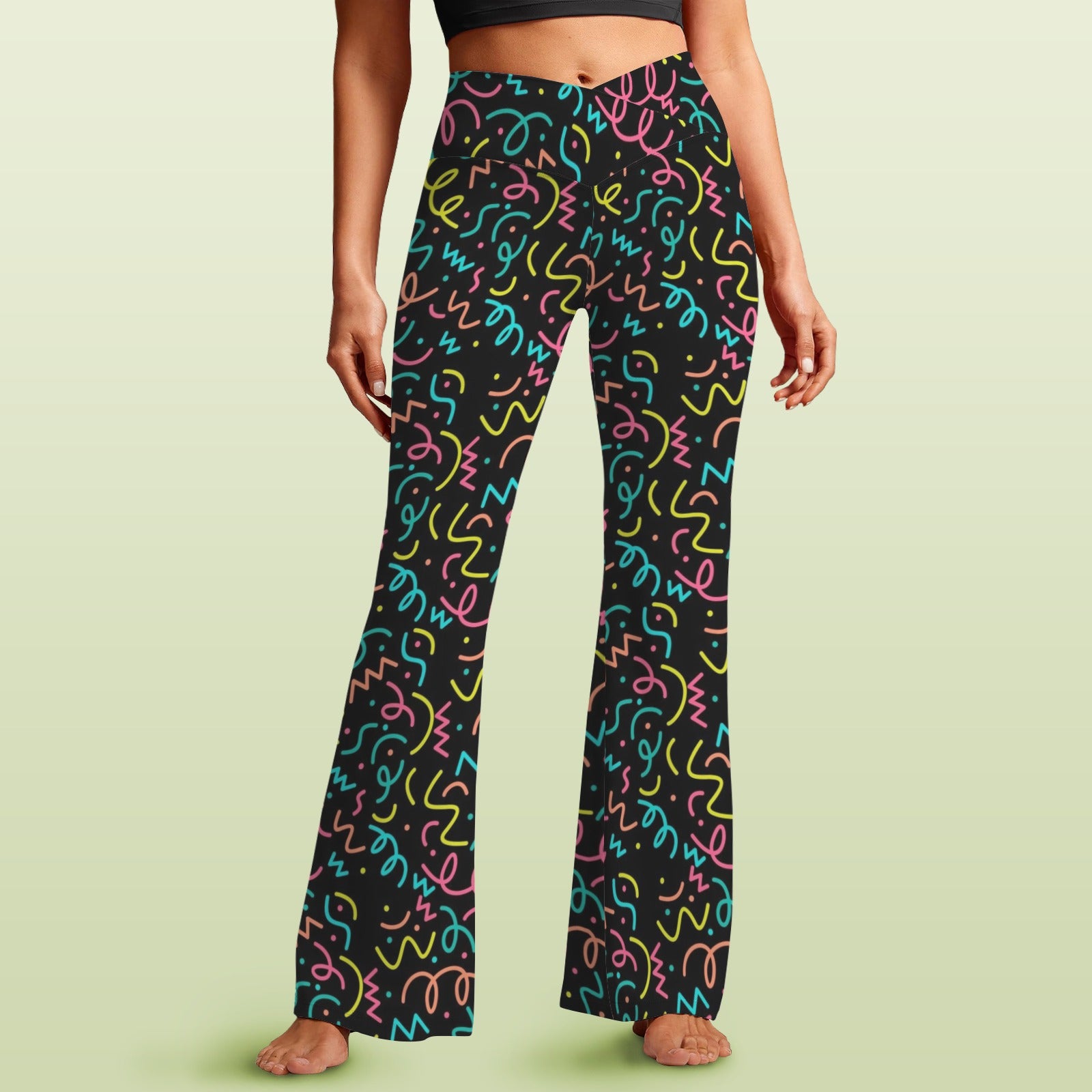 Squiggle Time High Waist Crossover Tummy Control Flare Leggings 5XL High Waist Flare Leggings Printed Offshore