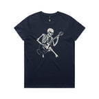 Skeleton Playing Guitar Women's AS Colour T-shirt Midnight Blue Womens T-shirt Music Printed In Australia