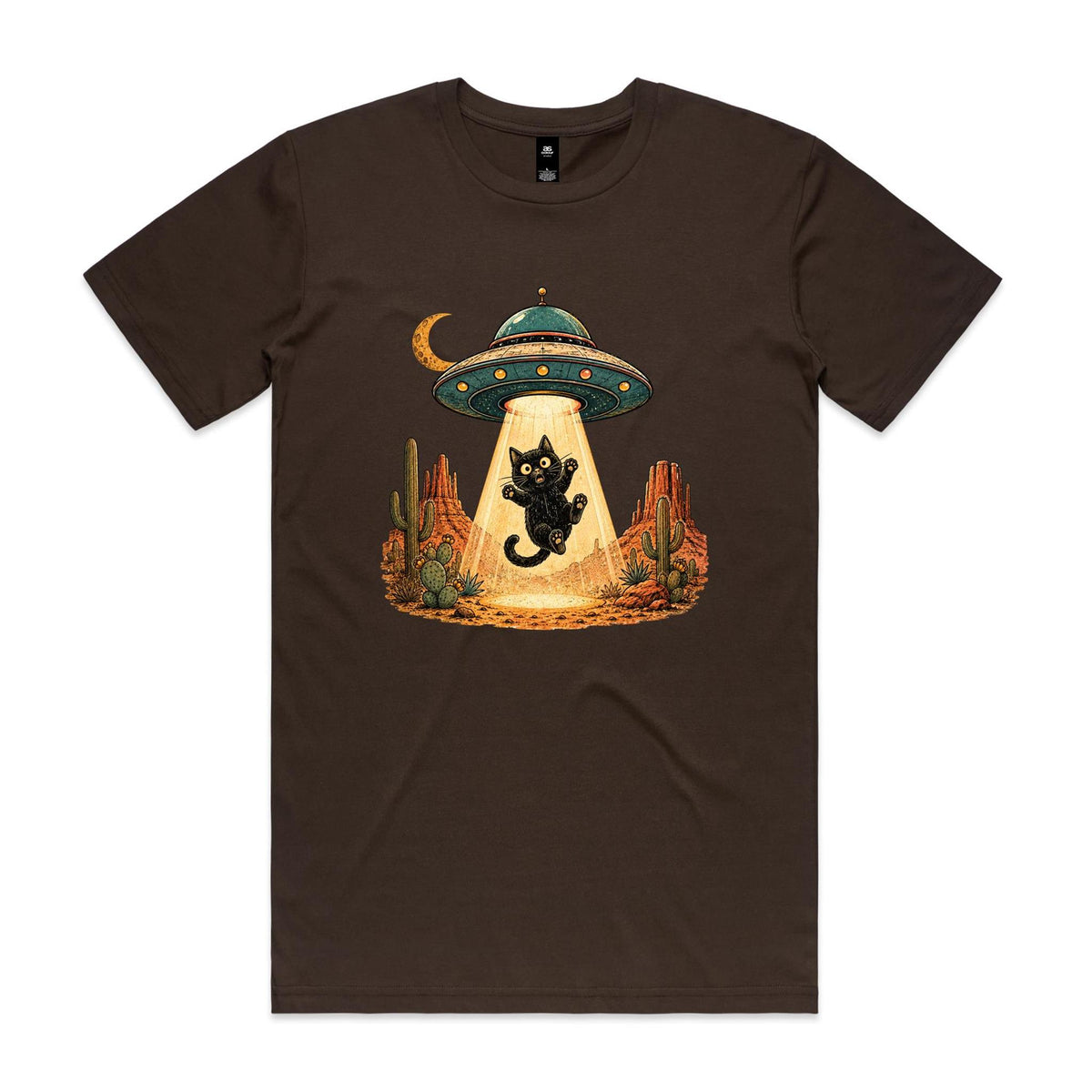 Black Cat Alien UFO Abduction Men's AS Colour T-shirt