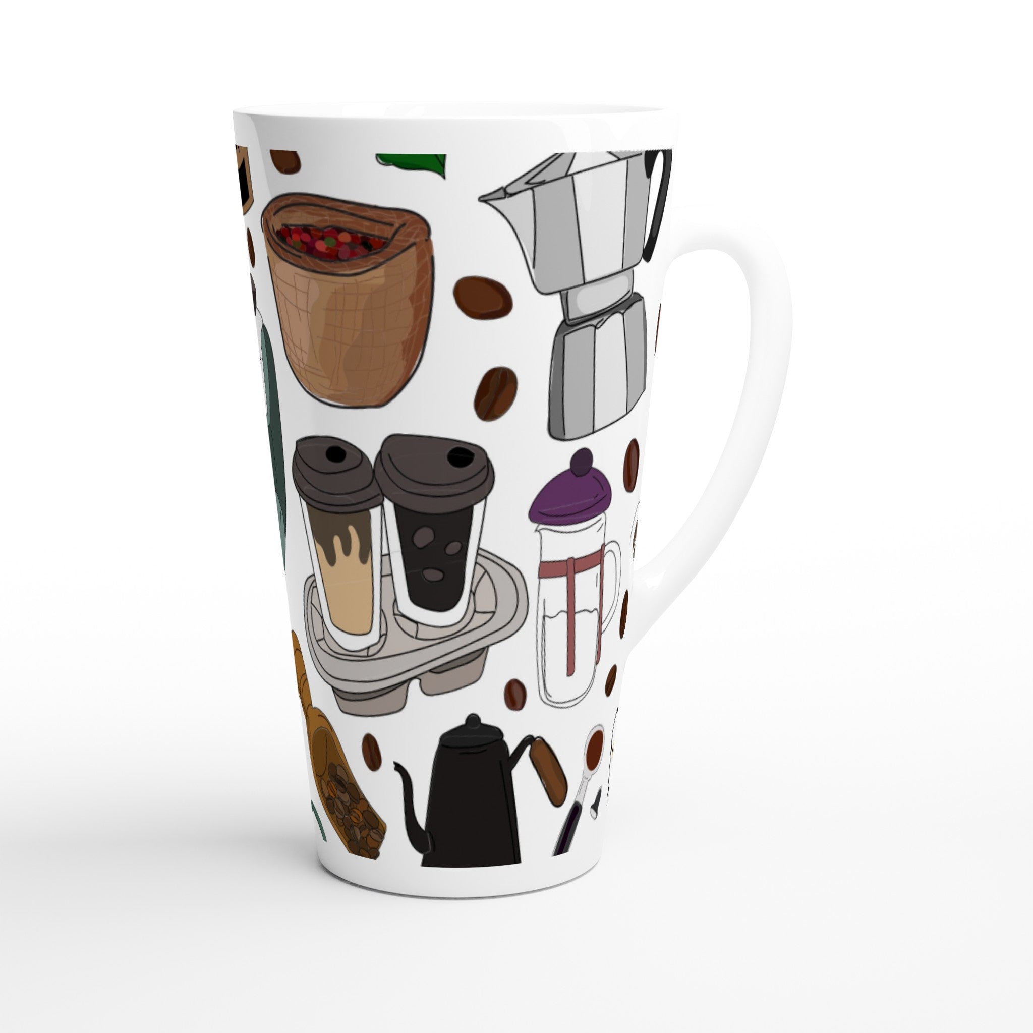 All The Coffee - White Latte 17oz Ceramic Mug Latte Mug Coffee Globally Fulfilled