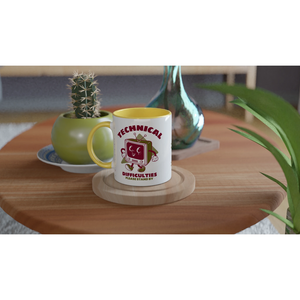 Personalised - Retro TV, Technical Difficulties - White 11oz Ceramic Mug with Colour Inside Personalised 11oz Mug customise Globally Fulfilled personalise Retro Tech