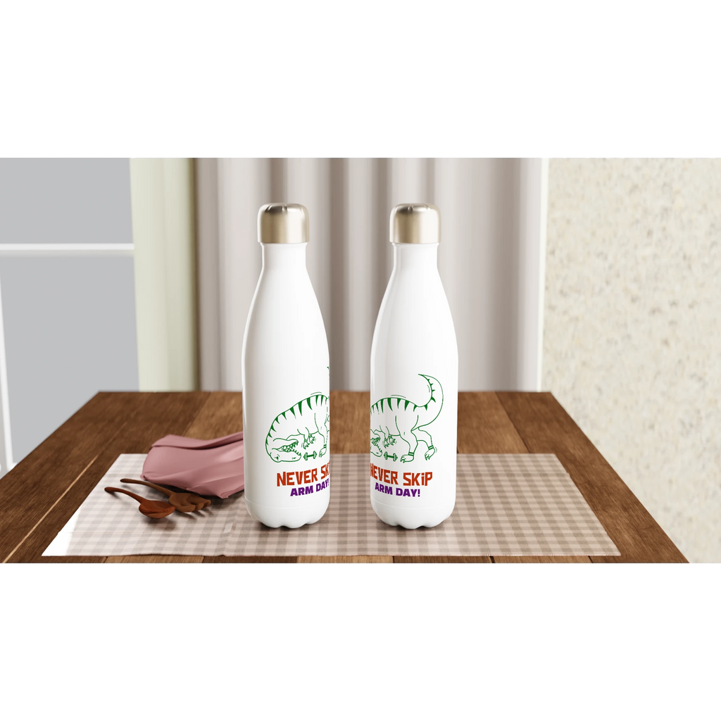 Never Skip Arm Day - White 17oz Stainless Steel Water Bottle White Water Bottle Fitness Globally Fulfilled