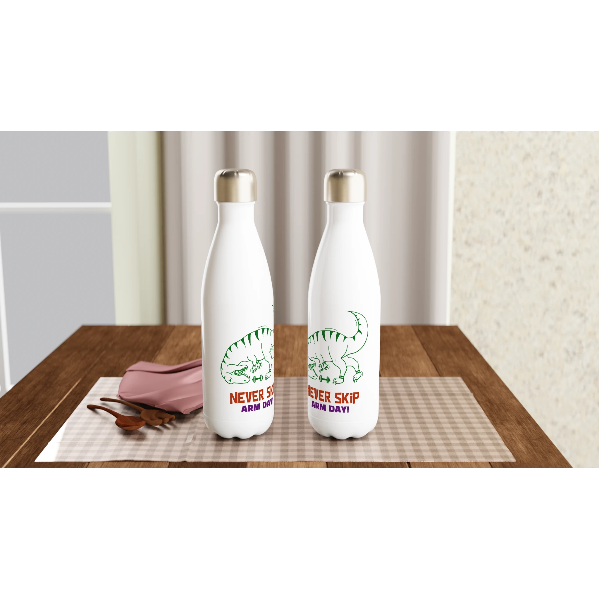 Never Skip Arm Day - White 17oz Stainless Steel Water Bottle White Water Bottle Fitness Globally Fulfilled