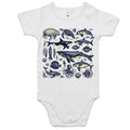 Sea Creatures AS Colour Baby Bodysuit White Baby Bodysuit animal Printed In Australia