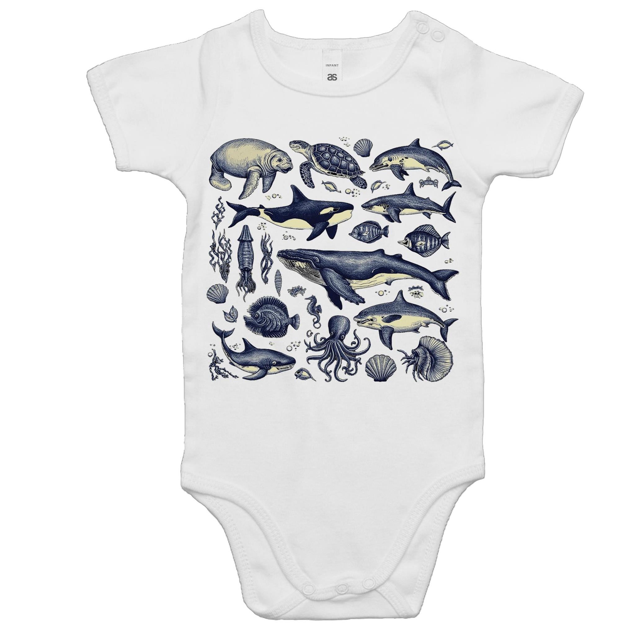 Sea Creatures - Baby Bodysuit White Baby Bodysuit animal Printed In Australia