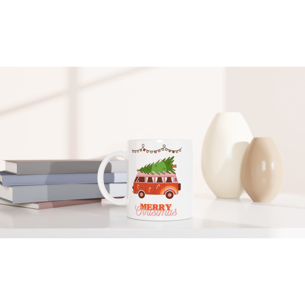 Christmas Tree On Peace Van - White 11oz Ceramic Mug Christmas Mug Christmas Globally Fulfilled