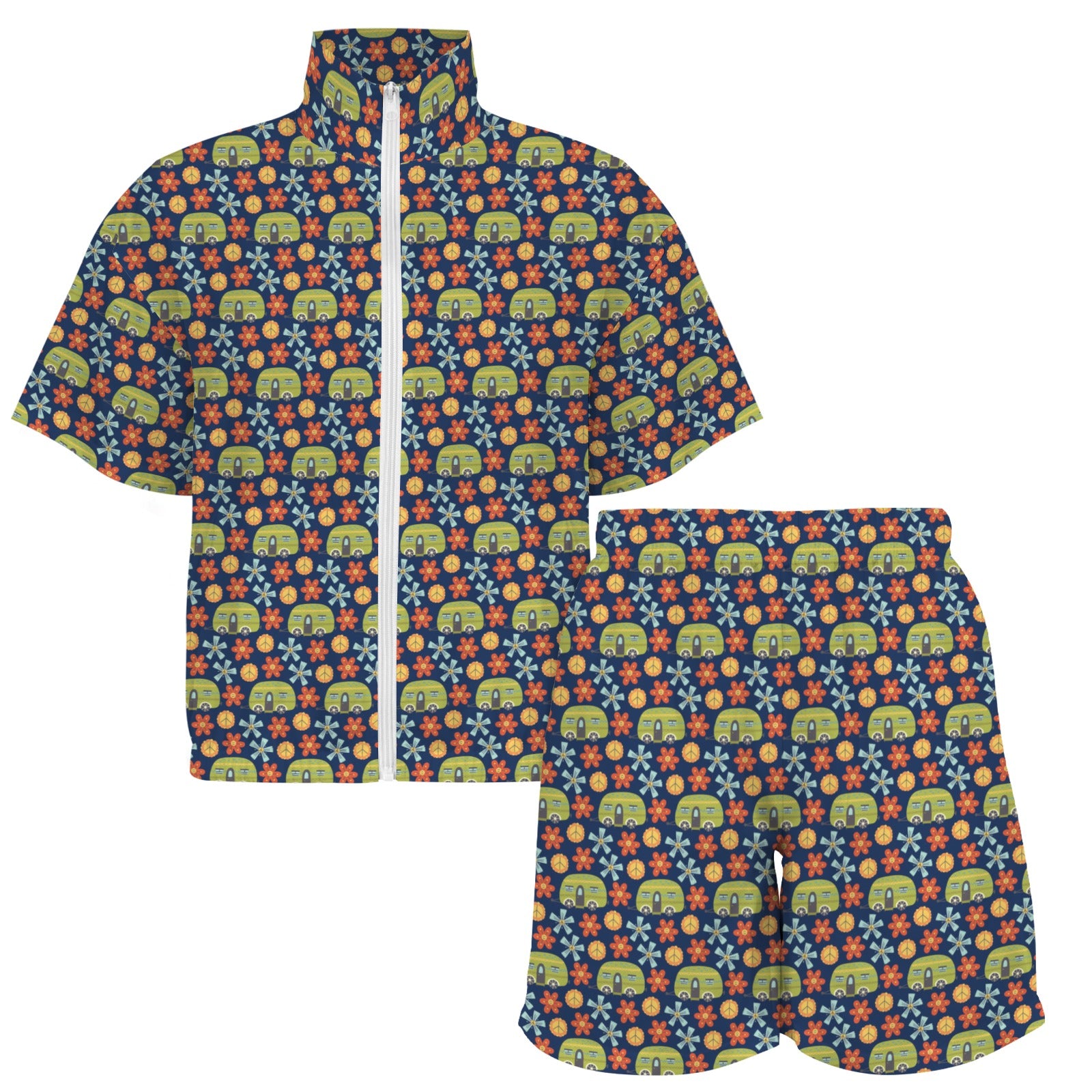 Hippie Caravan Women's Windbreaker Short Set Women's Windbreaker Short Set Printed Offshore Retro