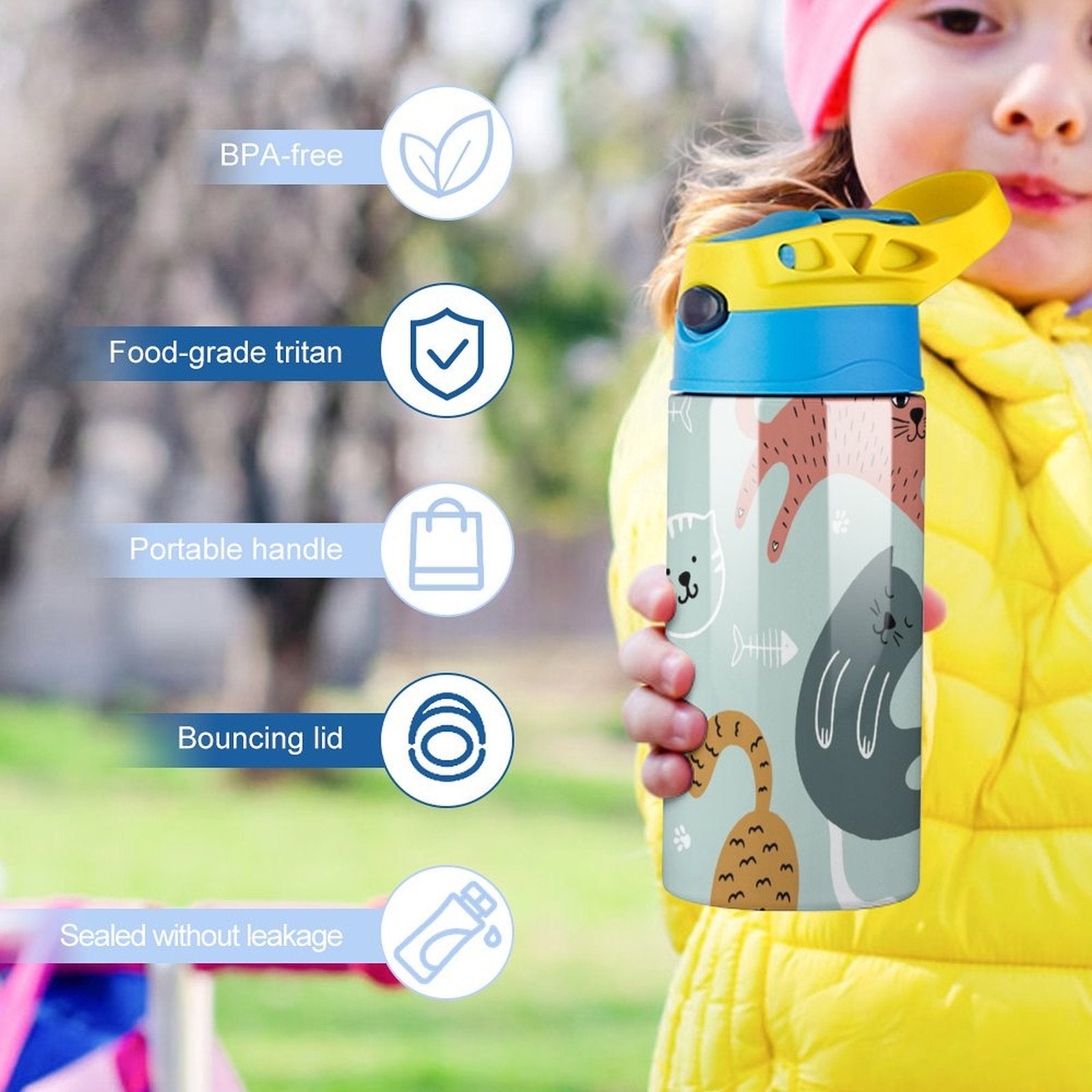 Cat Stretch - Little Kids Water Bottle Little Kids Water Bottle animal Printed Offshore