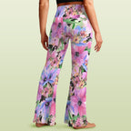Bright Pink Floral High Waist Crossover Tummy Control Flare Leggings High Waist Flare Leggings Plants Printed Offshore
