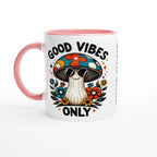 Personalised Good Vibes Only, Hippie Mushroom With Sunglasses 11oz Ceramic Mug Ceramic Pink Personalised 11oz Mug Globally Fulfilled Positivity