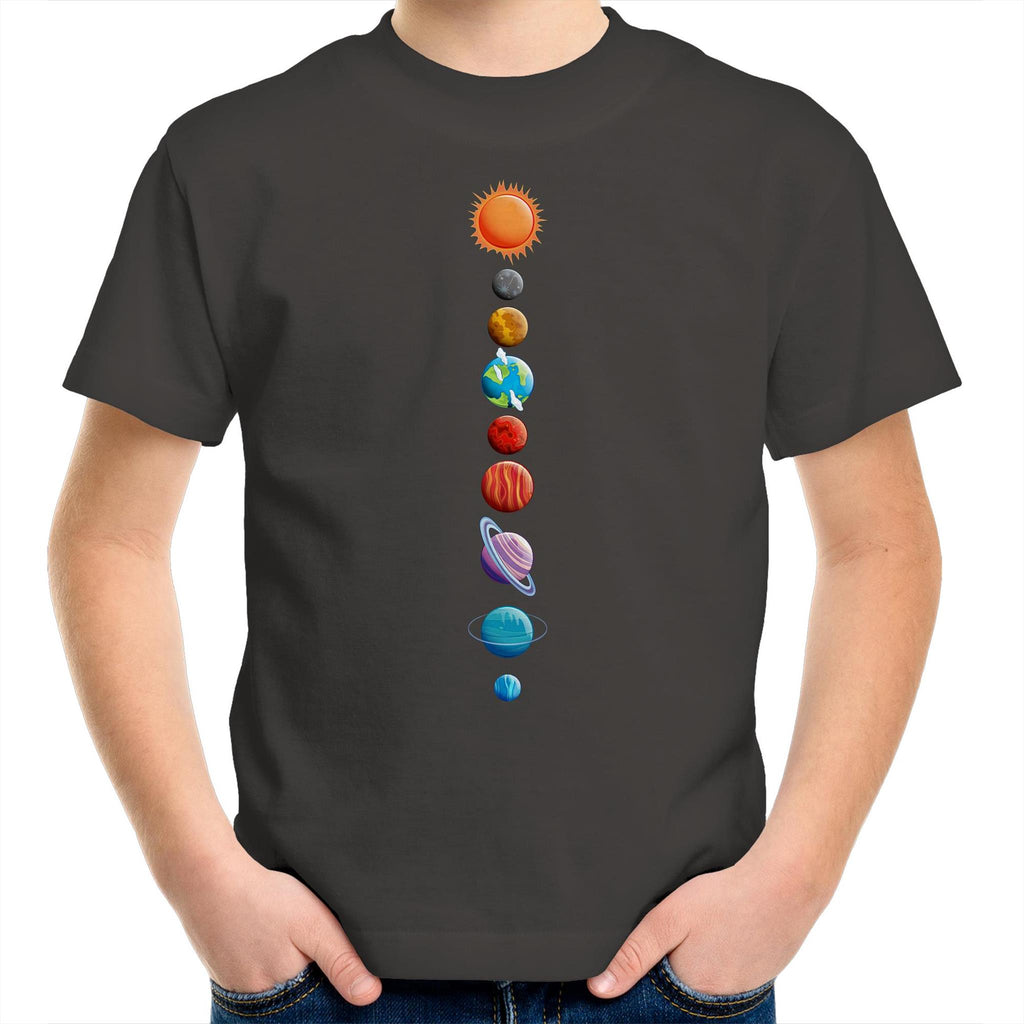 Our Solar System - Kids Youth T-Shirt Charcoal Kids Youth T-shirt Printed In Australia Space