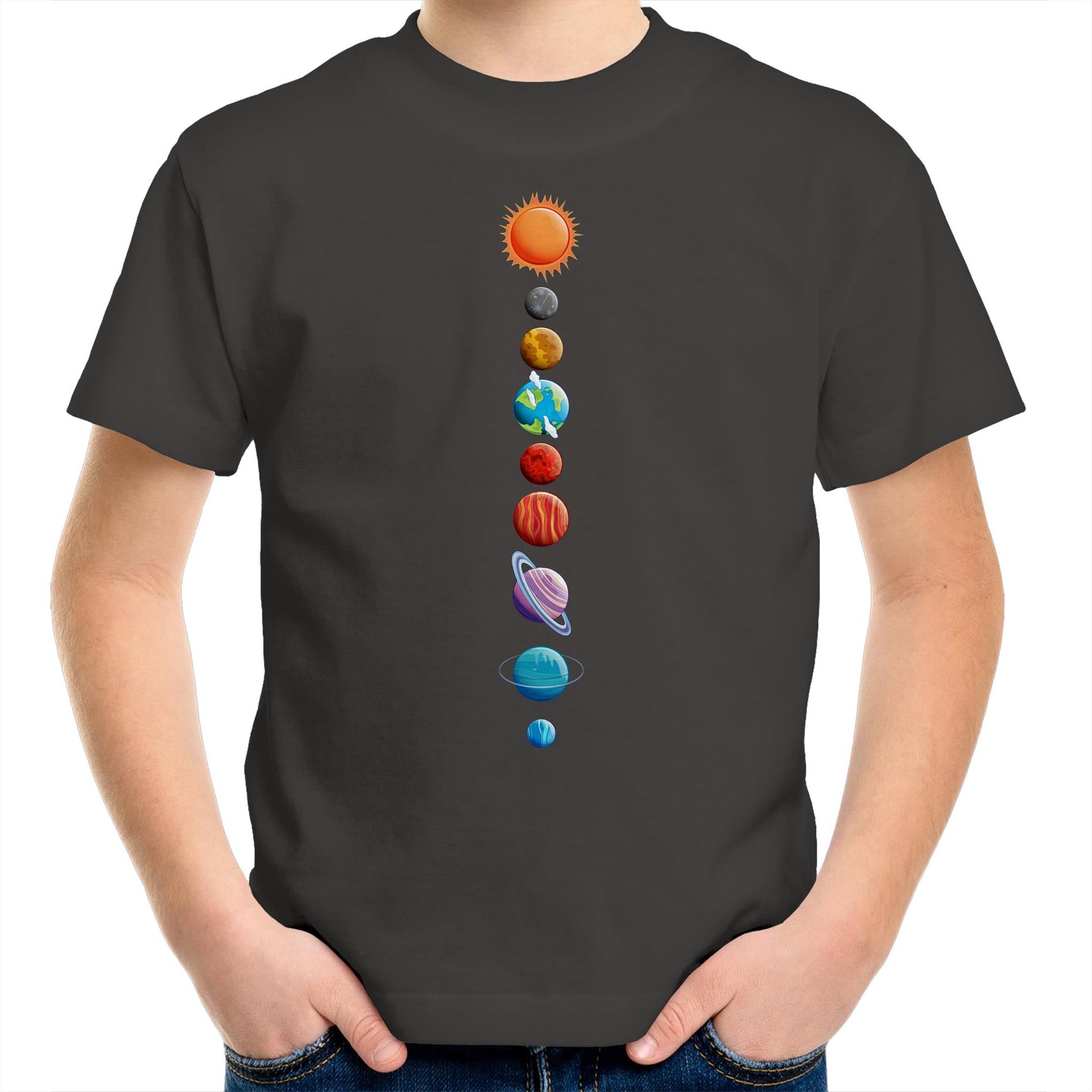 Our Solar System - Kids Youth T-Shirt Charcoal Kids Youth T-shirt Printed In Australia Space