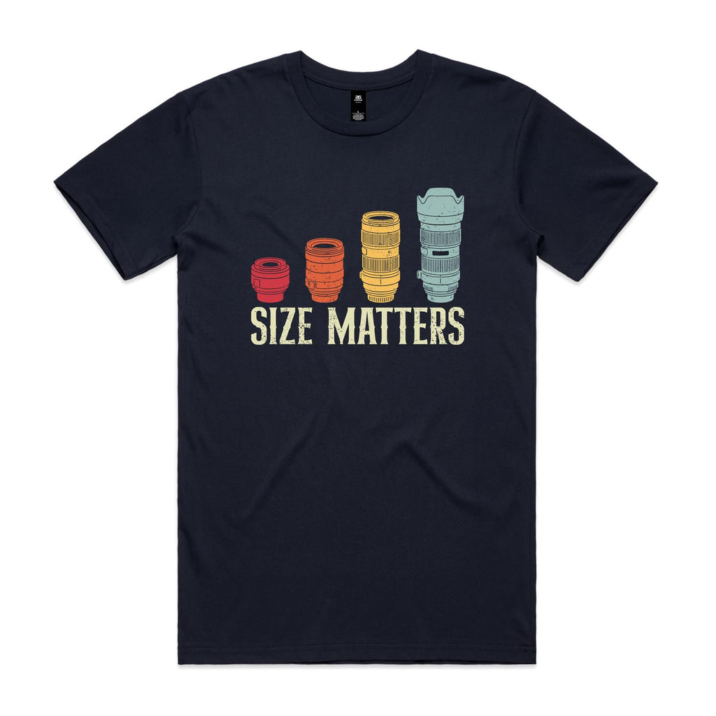 Camera Lenses Size Matters Men's AS Colour T-shirt Navy Mens T-shirt Printed In Australia