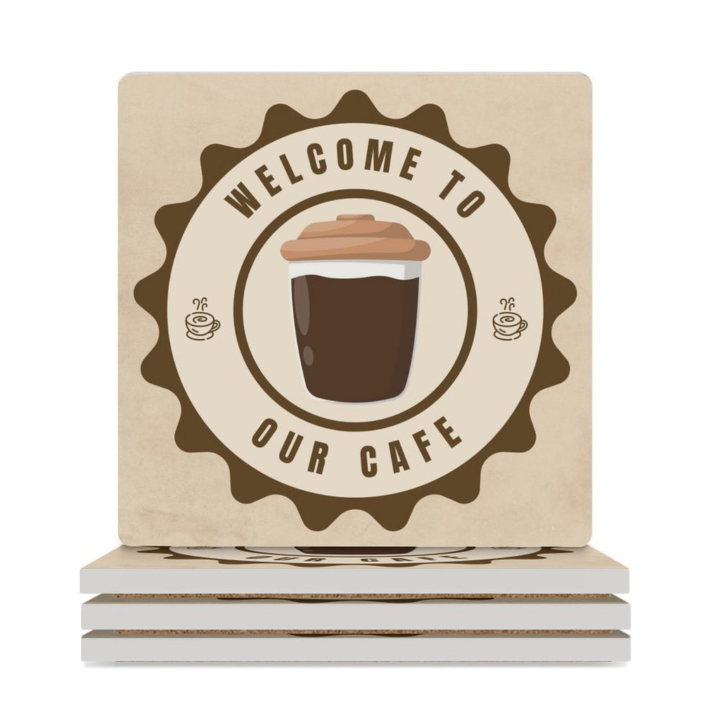 Welcome To Our Cafe - Ceramic Coasters (Square) white Ceramic Coasters Coffee Printed Offshore