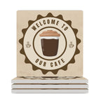 Welcome To Our Cafe - Ceramic Coasters (Square) white Ceramic Coasters Coffee Printed Offshore