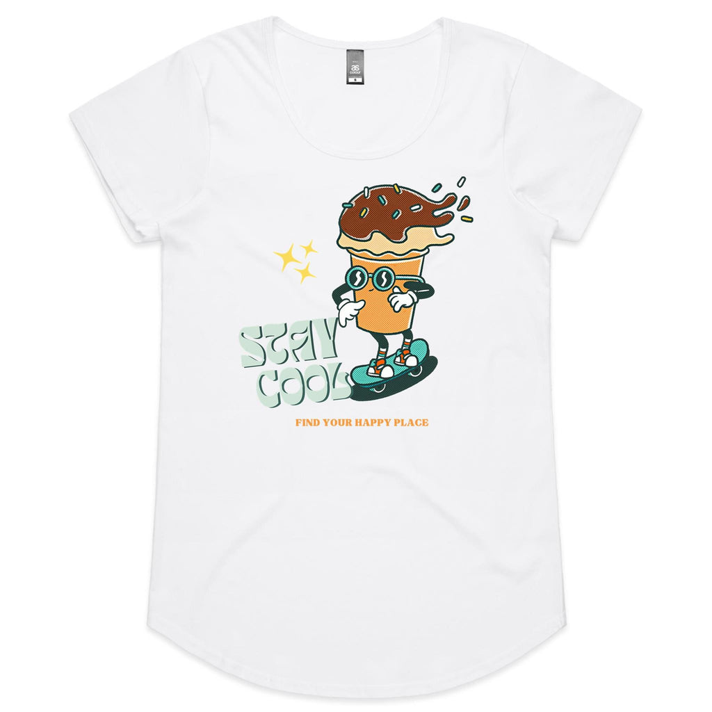 Stay Cool, Ice Cream - Womens Scoop Neck T-Shirt White Womens Scoop Neck T-shirt Printed In Australia Summer