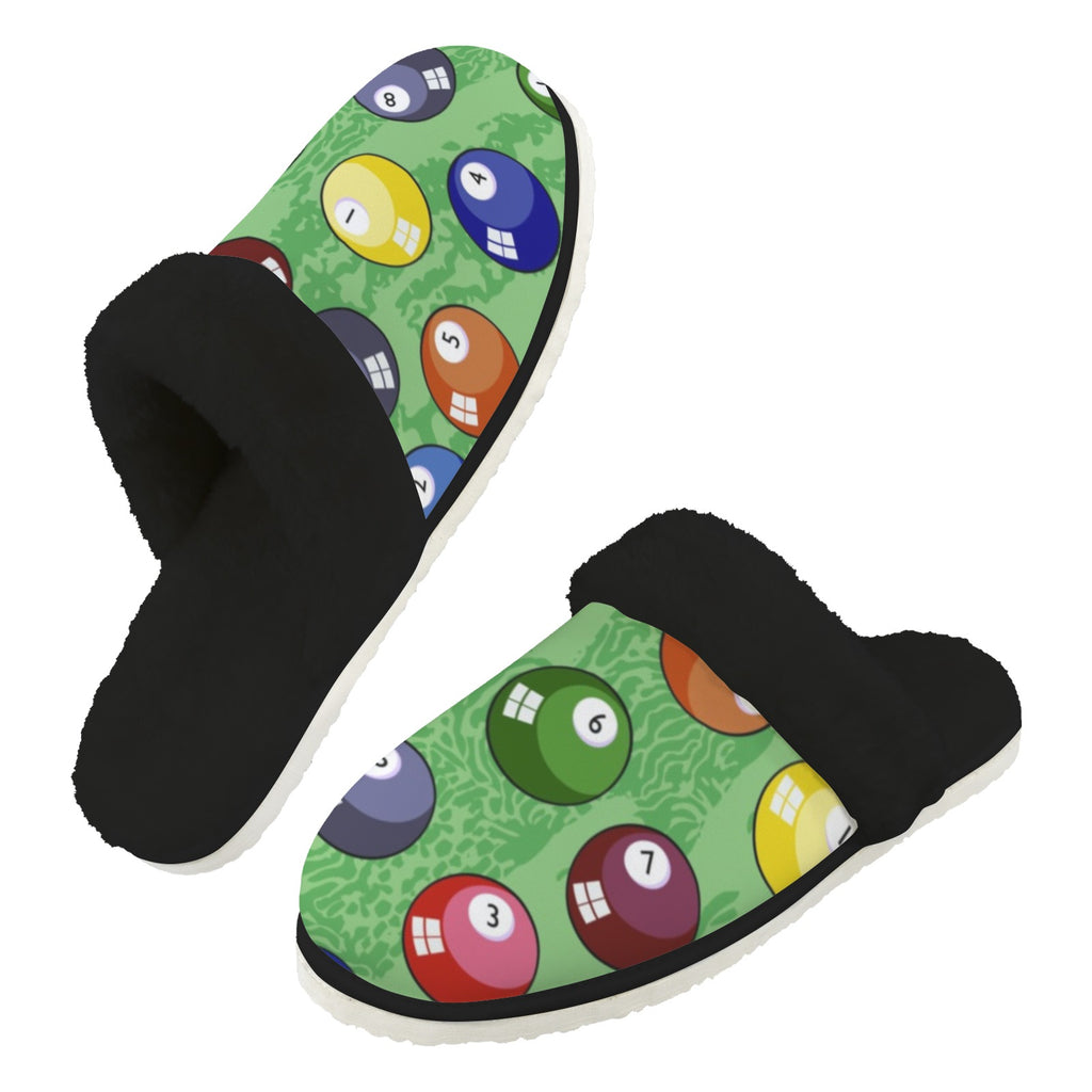 Pool Balls Men's Fur Trim Thick-Sole Indoor Slippers 2XL Men's Fur Trimmed Slippers Games Printed Offshore