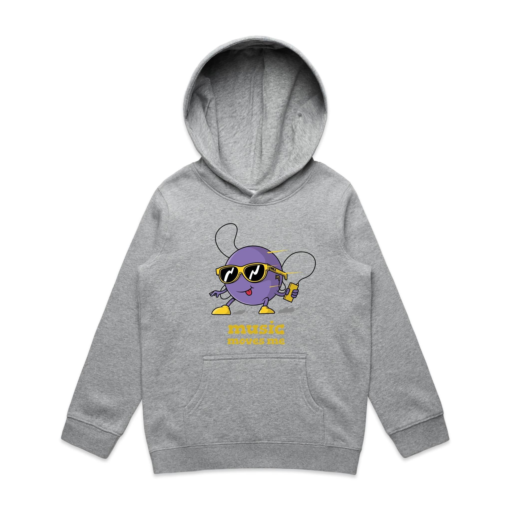 Music Moves Me - Kids Hoodie Grey Marle Kids Hoodie Printed In Australia